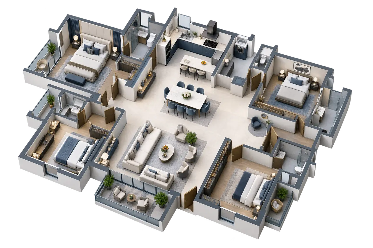 Purva Skye 4 BHK layout study floor plan image